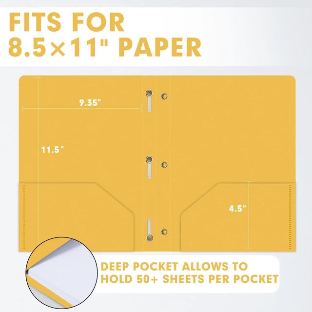 Alt view image 2 of 7 - 30 Pack Plastic 2 Pocket Folders with Prongs Letter Size Yellow Color Functional Folder Design With Metal Fastener Prongs, Keeps Documents Organized For School, Home And Workplace Filing