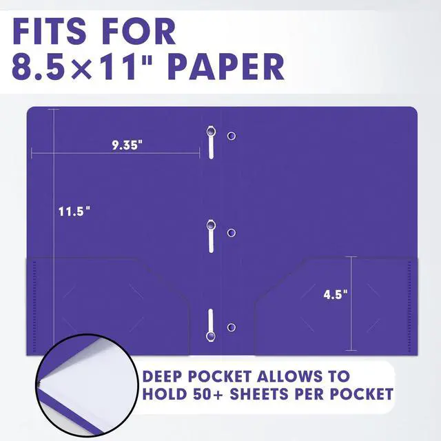 Alt view image 2 of 7 - 30 Pack Plastic 2 Pocket Folders with Prongs Letter Size Purple Functional Folder Design With Metal Fastener Prongs, Keeps Documents Organized For School, Home And Workplace Filing