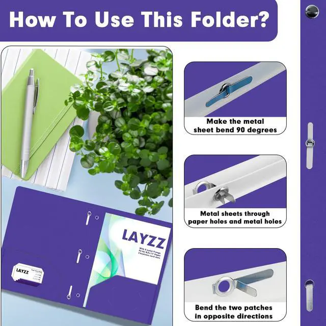 Alt view image 4 of 7 - 30 Pack Plastic 2 Pocket Folders with Prongs Letter Size Purple Functional Folder Design With Metal Fastener Prongs, Keeps Documents Organized For School, Home And Workplace Filing