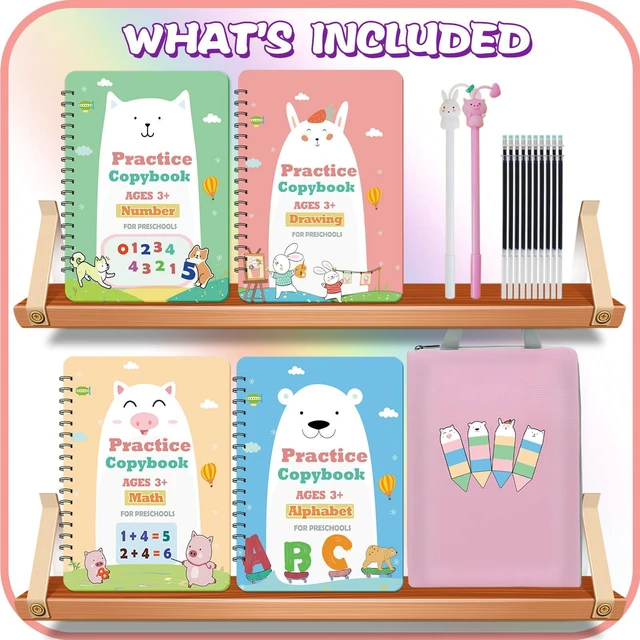 Alt view image 3 of 7 - Upgraded Large Size Magic Practice Copybook for Kids, Reusable Writing Practice Book, Preschool Copybook (4 Books with Pens) - Pink Bag