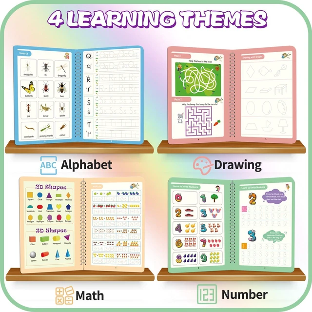 Alt view image 4 of 7 - Upgraded Large Size Magic Practice Copybook for Kids, Reusable Writing Practice Book, Preschool Copybook (4 Books with Pens) - Pink Bag