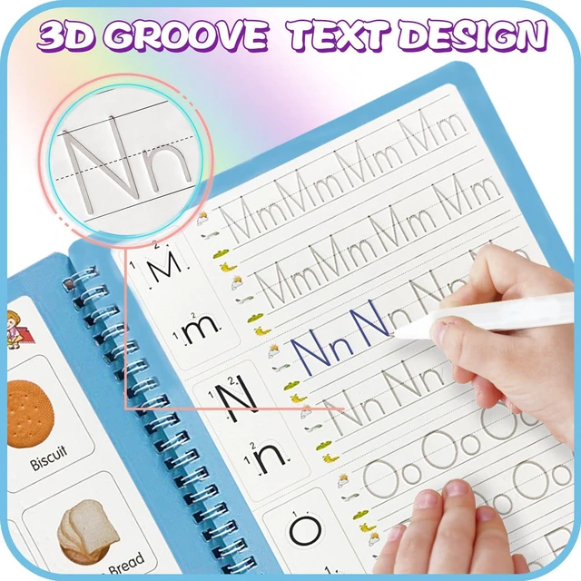 Alt view image 5 of 7 - Upgraded Large Size Magic Practice Copybook for Kids, Reusable Writing Practice Book, Preschool Copybook (4 Books with Pens) - Pink Bag