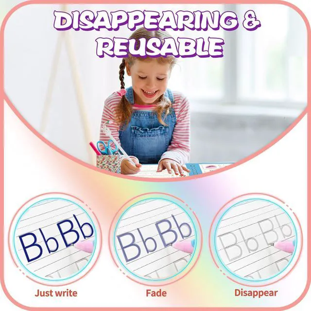 Alt view image 6 of 7 - Upgraded Large Size Magic Practice Copybook for Kids, Reusable Writing Practice Book, Preschool Copybook (4 Books with Pens) - Pink Bag