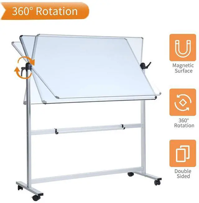 Alt view image 5 of 6 - Double-Sided Magnetic Mobile Whiteboard, 44" x 30" Rolling Dry Erase Board Easel Stand on Wheels with Aluminium Frame for School Office Home