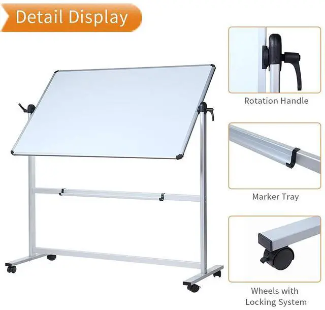 Alt view image 4 of 6 - Double-Sided Magnetic Mobile Whiteboard, 44" x 30" Rolling Dry Erase Board Easel Stand on Wheels with Aluminium Frame for School Office Home