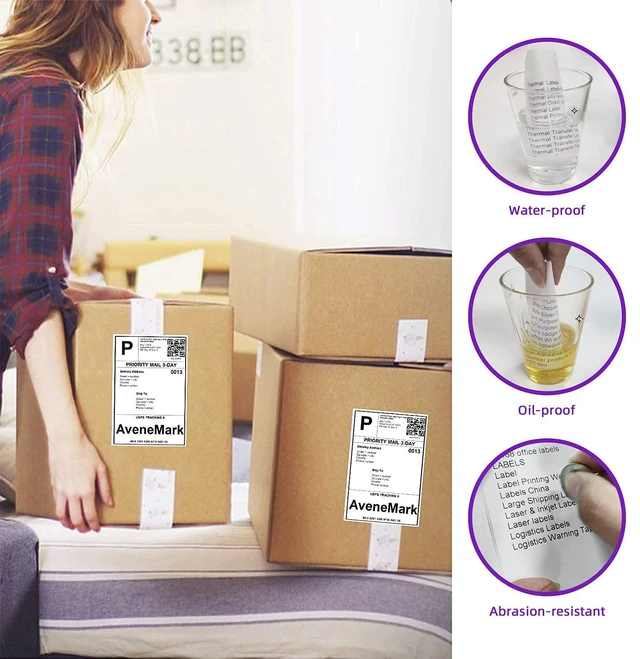 Alt view image 4 of 7 - 8 Stacks 4000 Labels 4" x 6" Fanfold Direct Thermal Labels, Postage Shipping Labels Paper with Perforated, Strong Adhesive Label for Zebra, Rollo, MUNBYN Thermal Printer,500 Labels per Stack