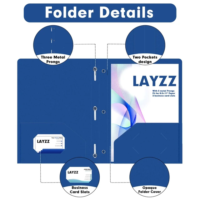 Alt view image 3 of 7 - 30 Pack Plastic 2 Pocket Folders with Prongs, Letter Size Blue Folder Functional Folder Design With Metal Fastener Prongs, Keeps Documents Organized For School, Home And Workplace Filing