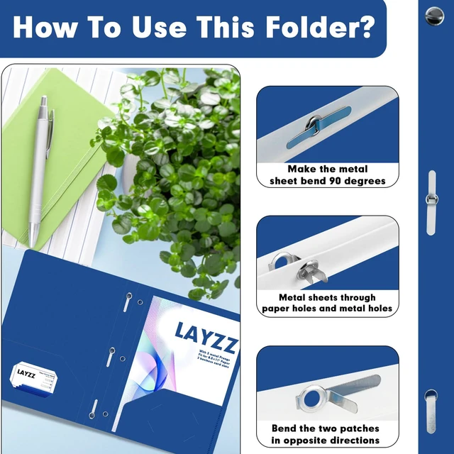 Alt view image 4 of 7 - 30 Pack Plastic 2 Pocket Folders with Prongs, Letter Size Blue Folder Functional Folder Design With Metal Fastener Prongs, Keeps Documents Organized For School, Home And Workplace Filing
