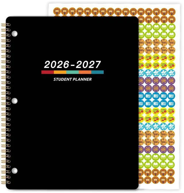 Main image of Student Planner 2026-2027 - Monthly and Weekly School Planner 2026-2027 Monthly Tabs & Stickers, July 2026 - June 2027, 11" × 9", Academic Planner for Middle or High School -Black