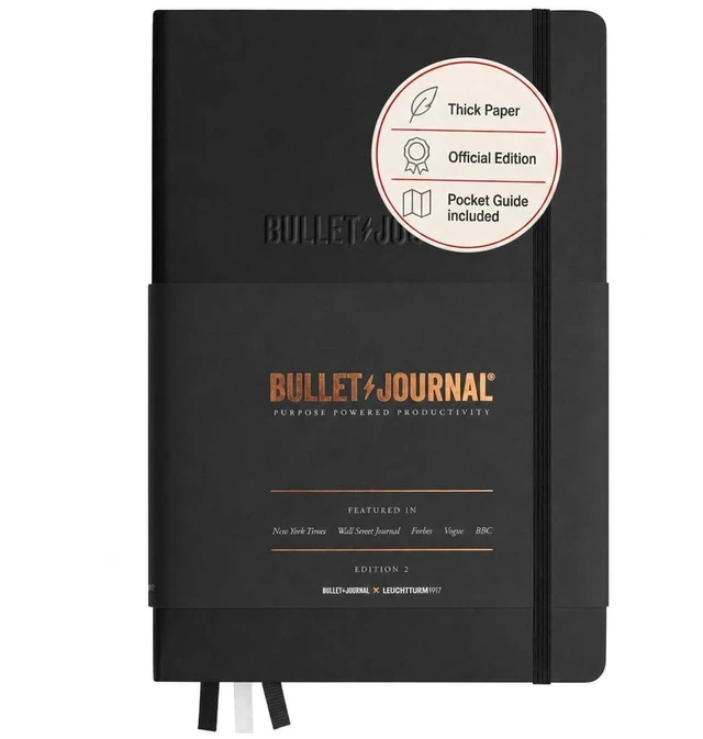 Main image of The Official Bullet Journal Edition 2 - Notebook Built for BuJo, Medium A5 204 Pages of 120gsm Paper, With Bujo Pocket Guide (Black)