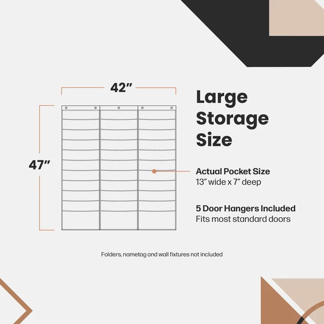 Alt view image 6 of 6 - Heavy Duty Storage Pocket Chart for Classroom, 30 Pocket Storage Organizer with 5 Over-Door Hangers, Hanging Wall Organizer for File Folders, School Mailbox, Home Office Papers - Black