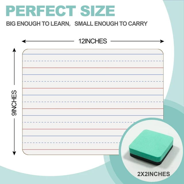 Alt view image 3 of 7 - 30 Pack Small White Boards, 9"x12" Double Sided Personal Dry Erase Boards Portable Handheld Whiteboards with Lines for Kids, Students, Teacher School, Include 30 Markers, 30 Erasers