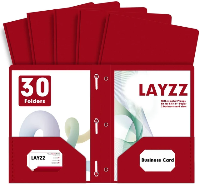 Main image of 30 Pack Plastic 2 Pocket Folders with Prongs, Letter Size Red Folder Functional Folder Design With Metal Fastener Prongs, Keeps Documents Organized For School, Home And Workplace Filing