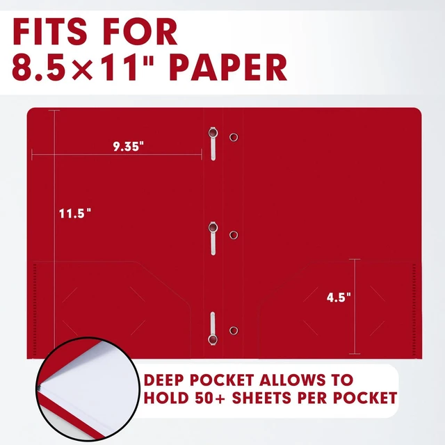 Alt view image 2 of 7 - 30 Pack Plastic 2 Pocket Folders with Prongs, Letter Size Red Folder Functional Folder Design With Metal Fastener Prongs, Keeps Documents Organized For School, Home And Workplace Filing