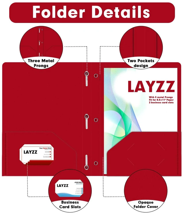 Alt view image 3 of 7 - 30 Pack Plastic 2 Pocket Folders with Prongs, Letter Size Red Folder Functional Folder Design With Metal Fastener Prongs, Keeps Documents Organized For School, Home And Workplace Filing