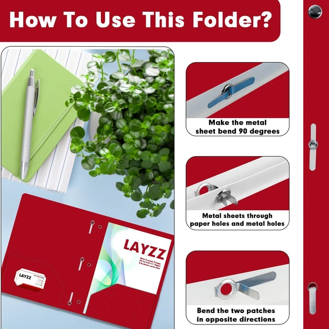 Alt view image 4 of 7 - 30 Pack Plastic 2 Pocket Folders with Prongs, Letter Size Red Folder Functional Folder Design With Metal Fastener Prongs, Keeps Documents Organized For School, Home And Workplace Filing