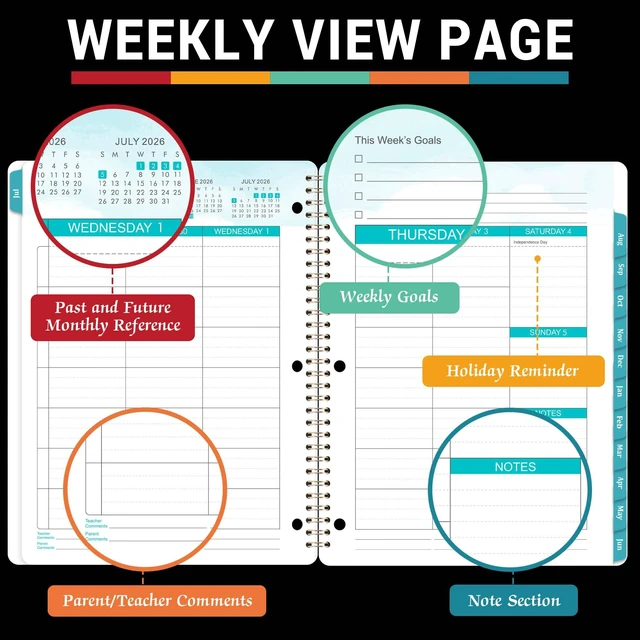Alt view image 4 of 7 - Student Planner 2026-2027 - Monthly and Weekly School Planner 2026-2027 Monthly Tabs & Stickers, July 2026 - June 2027, 11" × 9", Academic Planner for Middle or High School -Black