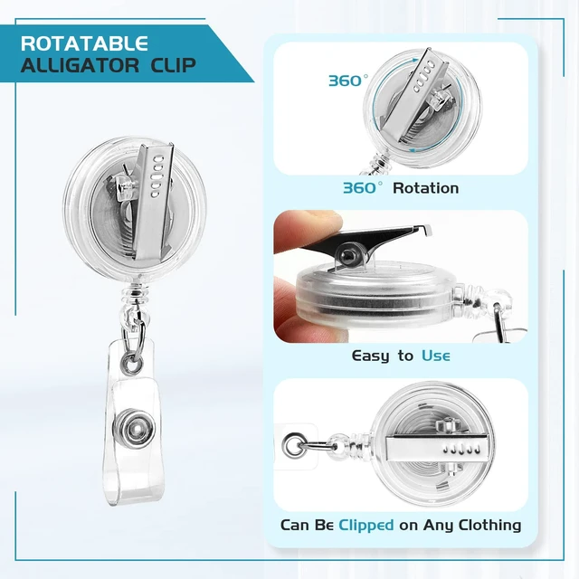 Alt view image 2 of 7 - 30 Pack Badge Reels Retractable with Swivel Alligator Clip Retractable Badge Holder Reel Clips for Teachers, Students, Office Workers (Translucent Clear)