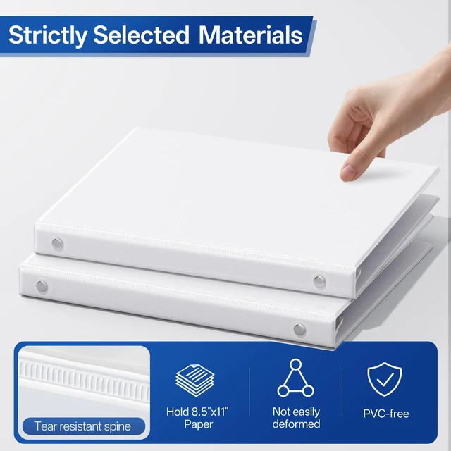 Alt view image 2 of 7 - 1/2 Inch Binders 3 Ring Economy 12 Packs White, Half Three Ring (Fits 100 Sheets of 8.5x11 Paper) Clear View PVC-Free & Non-Stick for School or Office Supplies