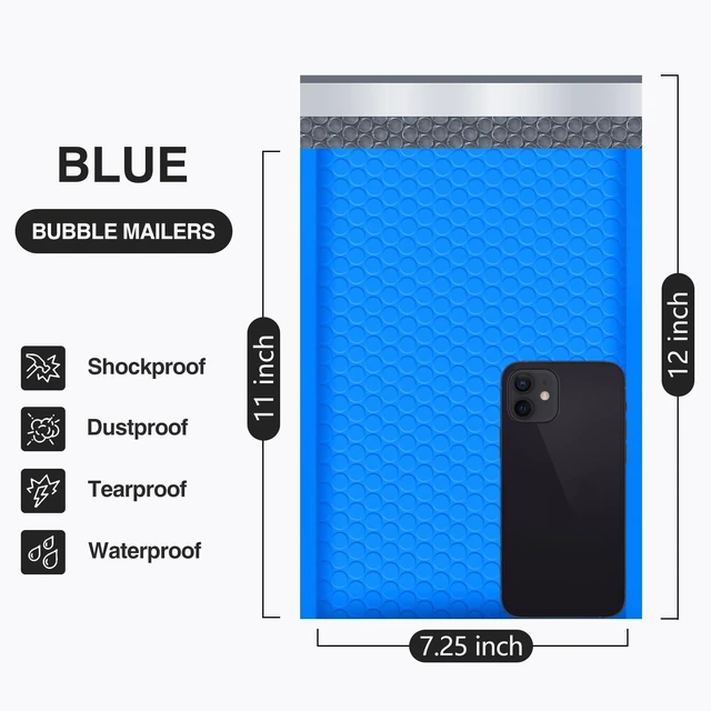 Alt view image 2 of 7 - Bubble Mailers 7.25x12" 25 Pack Usable Size 7.25x11" Blue Padded #1 Waterproof Self Seal Adhesive Medium Padded Envelopes for Small Business Bulk Bubble Wrap Mailers for Mailing Jewelry Makeup