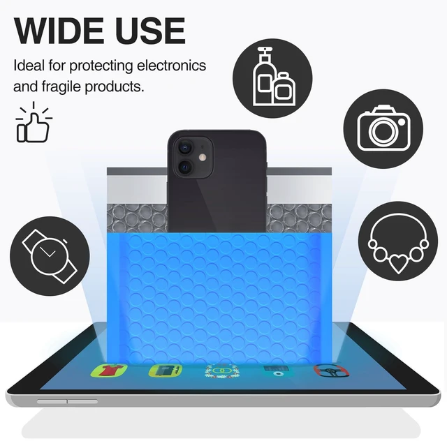 Alt view image 5 of 7 - Bubble Mailers 7.25x12" 25 Pack Usable Size 7.25x11" Blue Padded #1 Waterproof Self Seal Adhesive Medium Padded Envelopes for Small Business Bulk Bubble Wrap Mailers for Mailing Jewelry Makeup