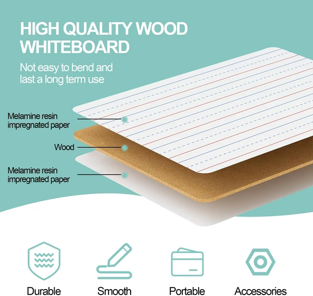 Alt view image 6 of 7 - 30 Pack Small White Boards, 9"x12" Double Sided Personal Dry Erase Boards Portable Handheld Whiteboards with Lines for Kids, Students, Teacher School, Include 30 Markers, 30 Erasers