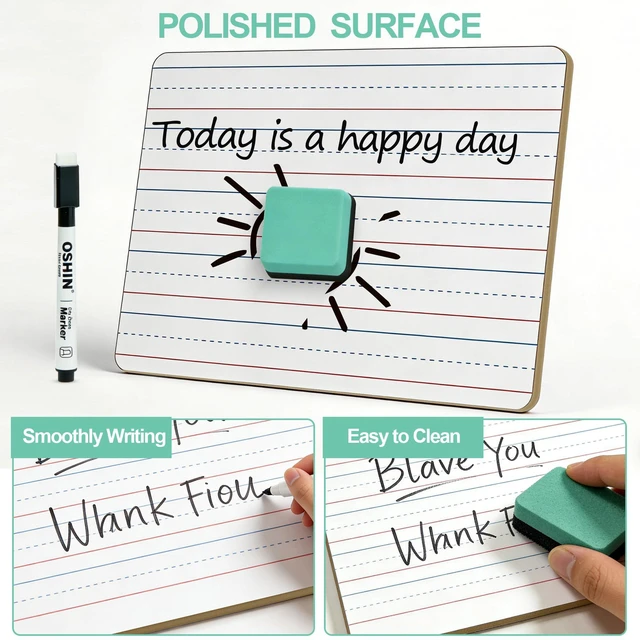 Alt view image 5 of 7 - 30 Pack Small White Boards, 9"x12" Double Sided Personal Dry Erase Boards Portable Handheld Whiteboards with Lines for Kids, Students, Teacher School, Include 30 Markers, 30 Erasers