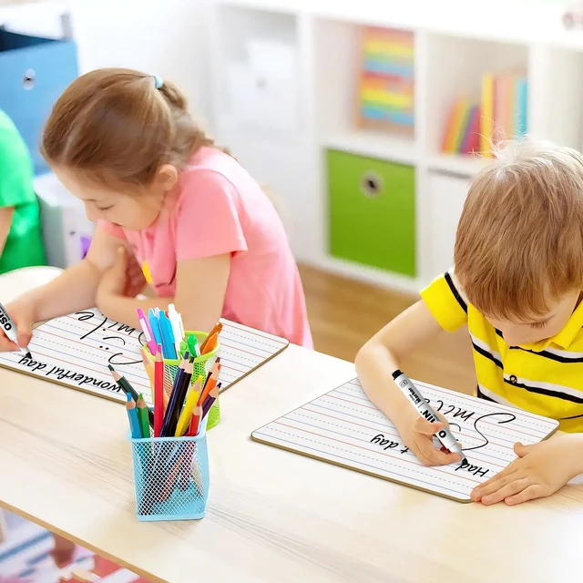 Alt view image 7 of 7 - 30 Pack Small White Boards, 9"x12" Double Sided Personal Dry Erase Boards Portable Handheld Whiteboards with Lines for Kids, Students, Teacher School, Include 30 Markers, 30 Erasers
