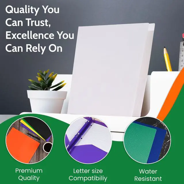 Alt view image 3 of 7 - 24 Pack Blue Plastic Folders with Pockets Heavy Duty. 2 Pocket Folder with Prongs Bulk. Tear-Resistant Letter Size 8.5x11. Presentation Ready School and Office Supplies