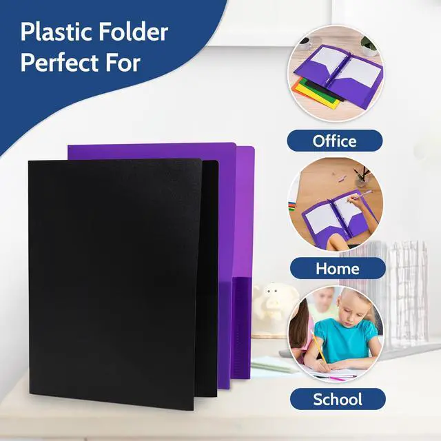 Alt view image 5 of 7 - 24 Pack Blue Plastic Folders with Pockets Heavy Duty. 2 Pocket Folder with Prongs Bulk. Tear-Resistant Letter Size 8.5x11. Presentation Ready School and Office Supplies