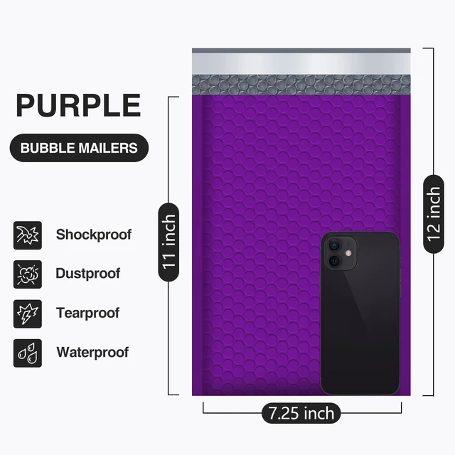 Alt view image 2 of 7 - Bubble Mailers 7.25x12" 25 Pack Usable Size 7.25x11" Purple Padded #1 Waterproof Self Seal Adhesive Medium Padded Envelopes for Small Business Bulk Bubble Wrap Mailers for Mailing Jewelry Makeup