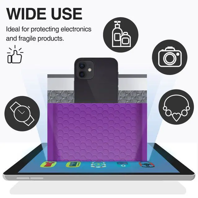 Alt view image 5 of 7 - Bubble Mailers 8.5x12" 25 Pack Usable Size 8.5x11" Purple Padded #2 Waterproof Self Seal Adhesive Medium Padded Envelopes for Small Business Bulk Bubble Wrap Mailers for Mailing Jewelry Makeup