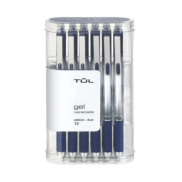Main image of Gel Pens, Retractable, Medium Point, 0.7 mm, Gray Barrel, Blue Ink, Pack Of 12