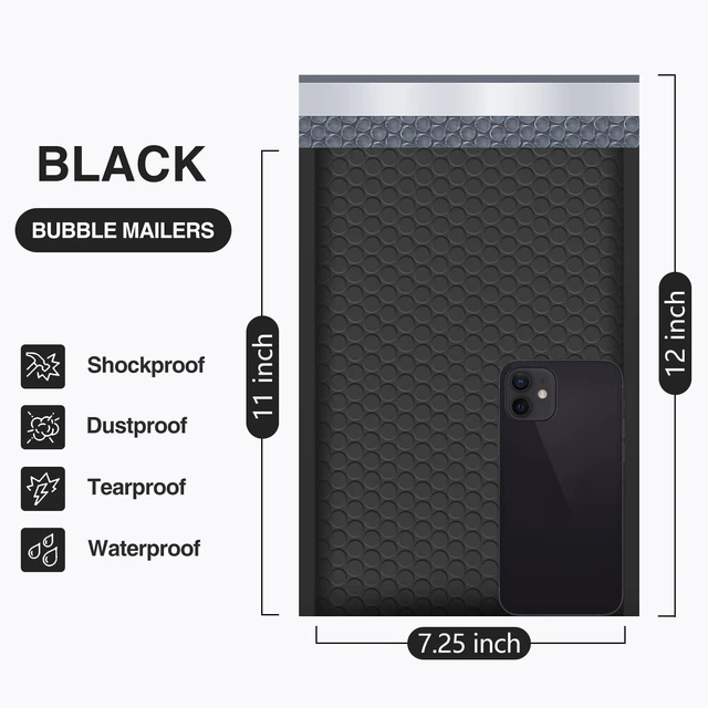 Alt view image 2 of 7 - Bubble Mailers 7.25x12" 25 Pack Usable Size 7.25x11" Black Padded #1 Waterproof Self Seal Adhesive Medium Padded Envelopes for Small Business Bulk Bubble Wrap Mailers for Mailing Jewelry Makeup
