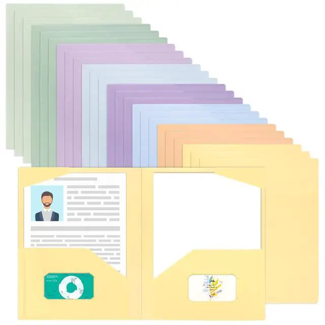 Main image of 24pcs Plastic Folders with Pockets, Heavy Duty Pocket Folders, 2 Pocket File Folders with 2 Business Card Holder, 8 Colors, Letter Size, A4 Size, for Office School Filing Supplies