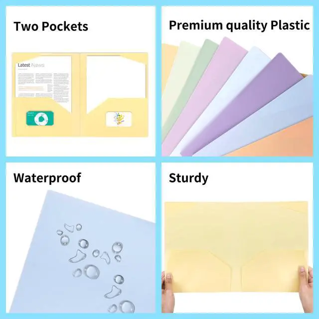 Alt view image 5 of 7 - 24pcs Plastic Folders with Pockets, Heavy Duty Pocket Folders, 2 Pocket File Folders with 2 Business Card Holder, 8 Colors, Letter Size, A4 Size, for Office School Filing Supplies