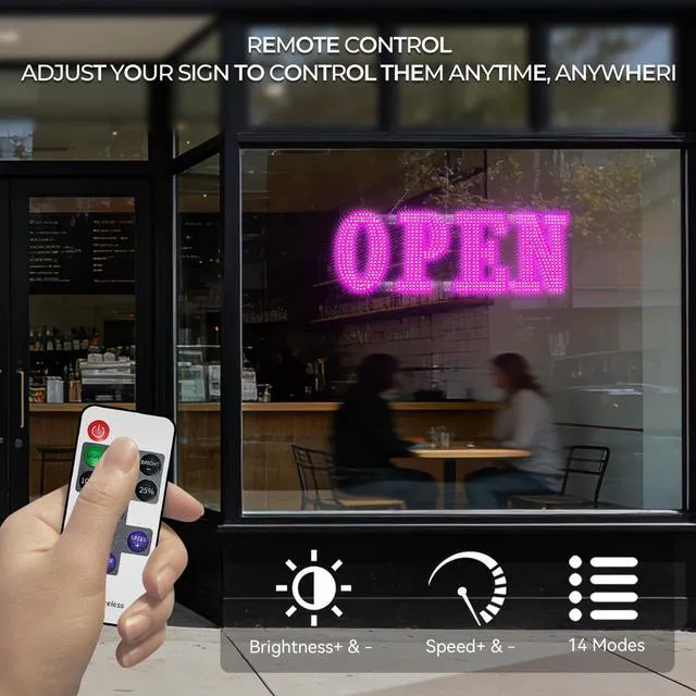 Alt view image 2 of 7 - 40'' × 14'' Large LED Open Signs for buiness with Remote, 14 Scene Modes Unique Design Light Up Sign for Window Store Retail Restaurant Pink