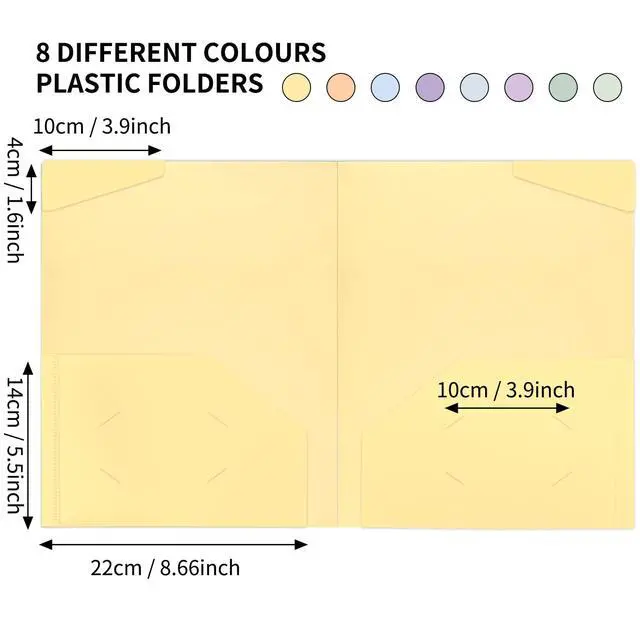 Alt view image 4 of 7 - 24pcs Plastic Folders with Pockets, Heavy Duty Pocket Folders, 2 Pocket File Folders with 2 Business Card Holder, 8 Colors, Letter Size, A4 Size, for Office School Filing Supplies