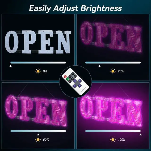 Alt view image 4 of 7 - 40'' × 14'' Large LED Open Signs for buiness with Remote, 14 Scene Modes Unique Design Light Up Sign for Window Store Retail Restaurant Pink