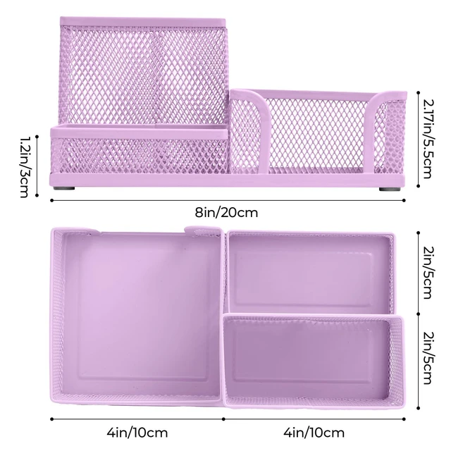 Alt view image 2 of 7 - Mesh Pen Holder Desk Organizers Pencil Holder for Desk Purple, 3 Compartments Metal Office Supply Organizer with Sticky Notes Holder for Home Office