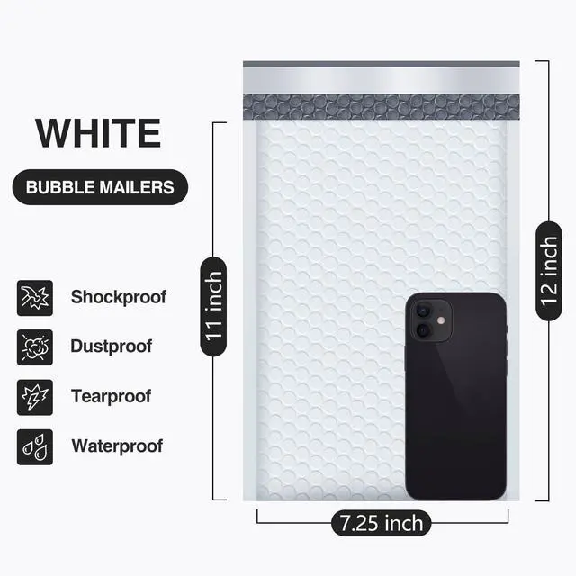 Alt view image 2 of 7 - Bubble Mailers 7.25x12" 25 Pack Usable Size 7.25x11" White Padded Waterproof Self Seal Adhesive Medium Padded Envelopes for Small Business Bubble Wrap Mailers for Mailing Jewelry Makeup #1