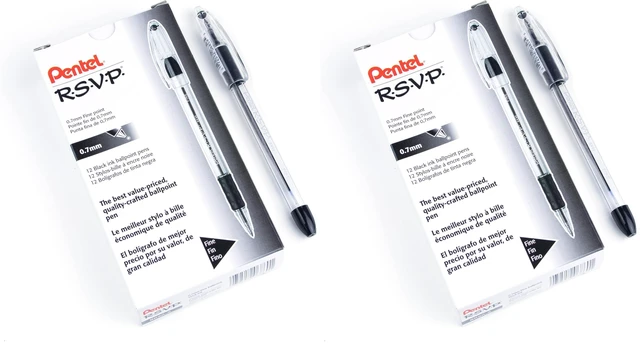 Main image of RSVP Ballpoint Pen, Fine Line, (0.7mm), Black Ink (BK90-A),12 Count (Pack of 2)