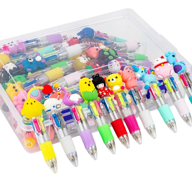 Alt view image 2 of 7 - 60-Pack Mini 4-in-1 Multicolor Ballpoint Pens for Kids, Bulk Party Favors Classroom prizes, return gifts, goodie bag stuffers, cute cartoon toppers, black blue red green ink, school supplies, novelty