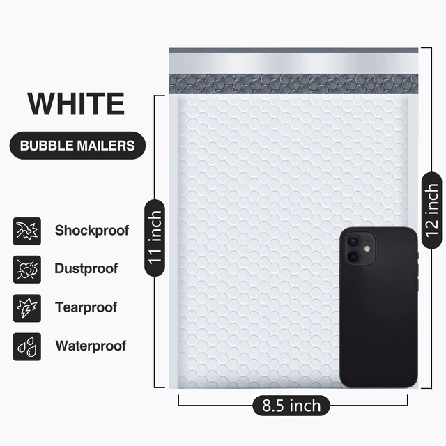 Alt view image 2 of 7 - Bubble Mailers 8.5x12" 25 Pack Usable Size 8.5x11" White Shipping Bag Waterproof Self Seal Adhesive Medium Padded Envelopes for Small Business Bulk Bubble Wrap Mailers for Mailing Jewelry Makeup