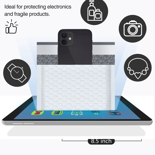 Alt view image 5 of 7 - Bubble Mailers 8.5x12" 25 Pack Usable Size 8.5x11" White Shipping Bag Waterproof Self Seal Adhesive Medium Padded Envelopes for Small Business Bulk Bubble Wrap Mailers for Mailing Jewelry Makeup