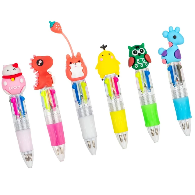 Alt view image 3 of 7 - 60-Pack Mini 4-in-1 Multicolor Ballpoint Pens for Kids, Bulk Party Favors Classroom prizes, return gifts, goodie bag stuffers, cute cartoon toppers, black blue red green ink, school supplies, novelty