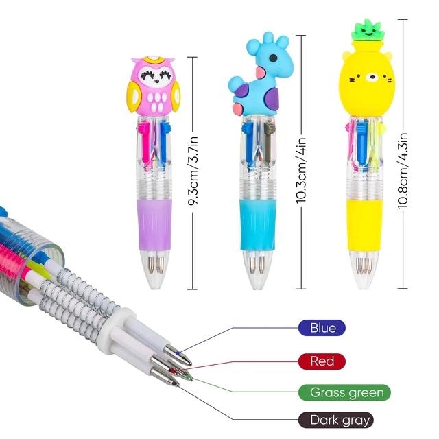 Alt view image 4 of 7 - 60-Pack Mini 4-in-1 Multicolor Ballpoint Pens for Kids, Bulk Party Favors Classroom prizes, return gifts, goodie bag stuffers, cute cartoon toppers, black blue red green ink, school supplies, novelty