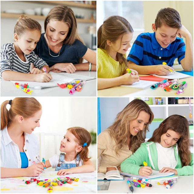 Alt view image 7 of 7 - 60-Pack Mini 4-in-1 Multicolor Ballpoint Pens for Kids, Bulk Party Favors Classroom prizes, return gifts, goodie bag stuffers, cute cartoon toppers, black blue red green ink, school supplies, novelty