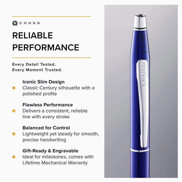 Alt view image 4 of 5 - Classic Century Translucent Blue Lacquer Ballpoint Pen, Black Ink Refillable Ballpoint Pen for Effortless Writing, Durable Construction, Premier Distinctive Look, Gift-Ready, Medium Point