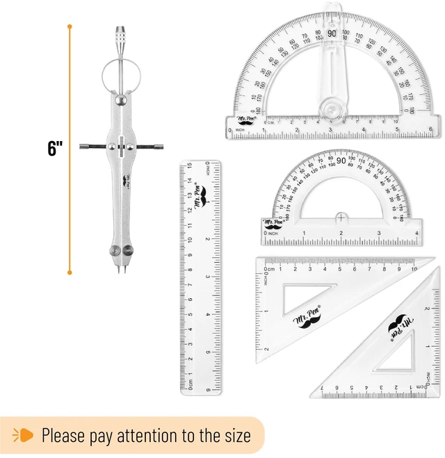 Alt view image 4 of 7 - Geometry Set, 15 pcs, Light Blue, 6 Inch Swing Arm Protractor Divider, Set Squares, Ruler, Compasses and Protractor